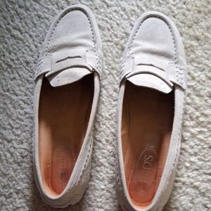 Tod's Cream Suede Penny Loafers